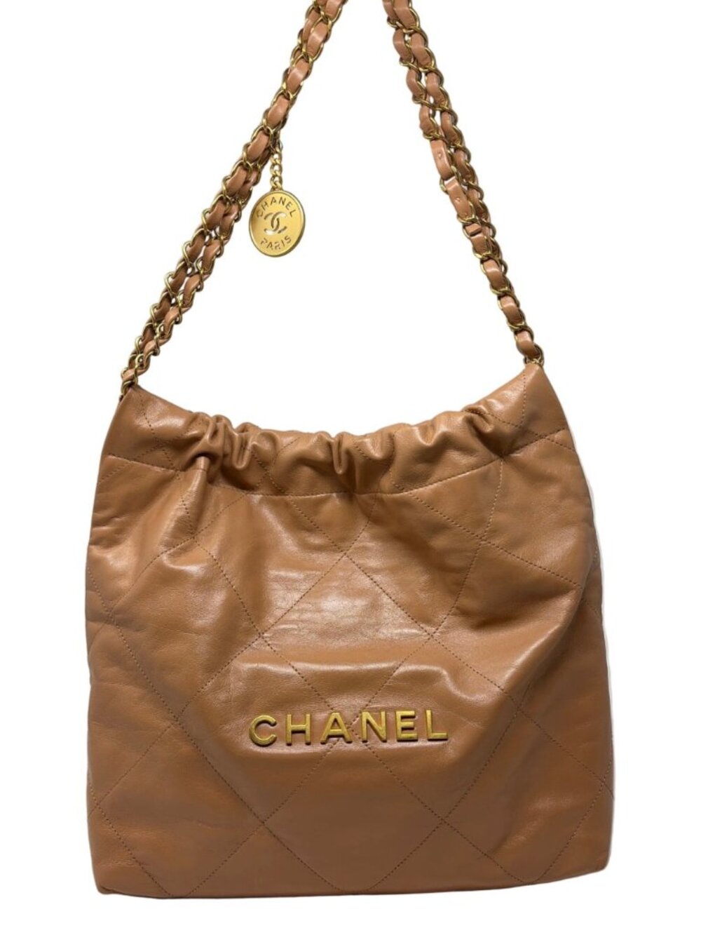 CHANEL 22 Handbag - Quilted Carmel Leather with Gold Hardware